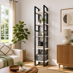5-Tier White Pinewood Storage Cabinet with Metal Frame