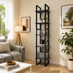 5-Tier Storage Shelving Unit in Grey Pinewood and Metal