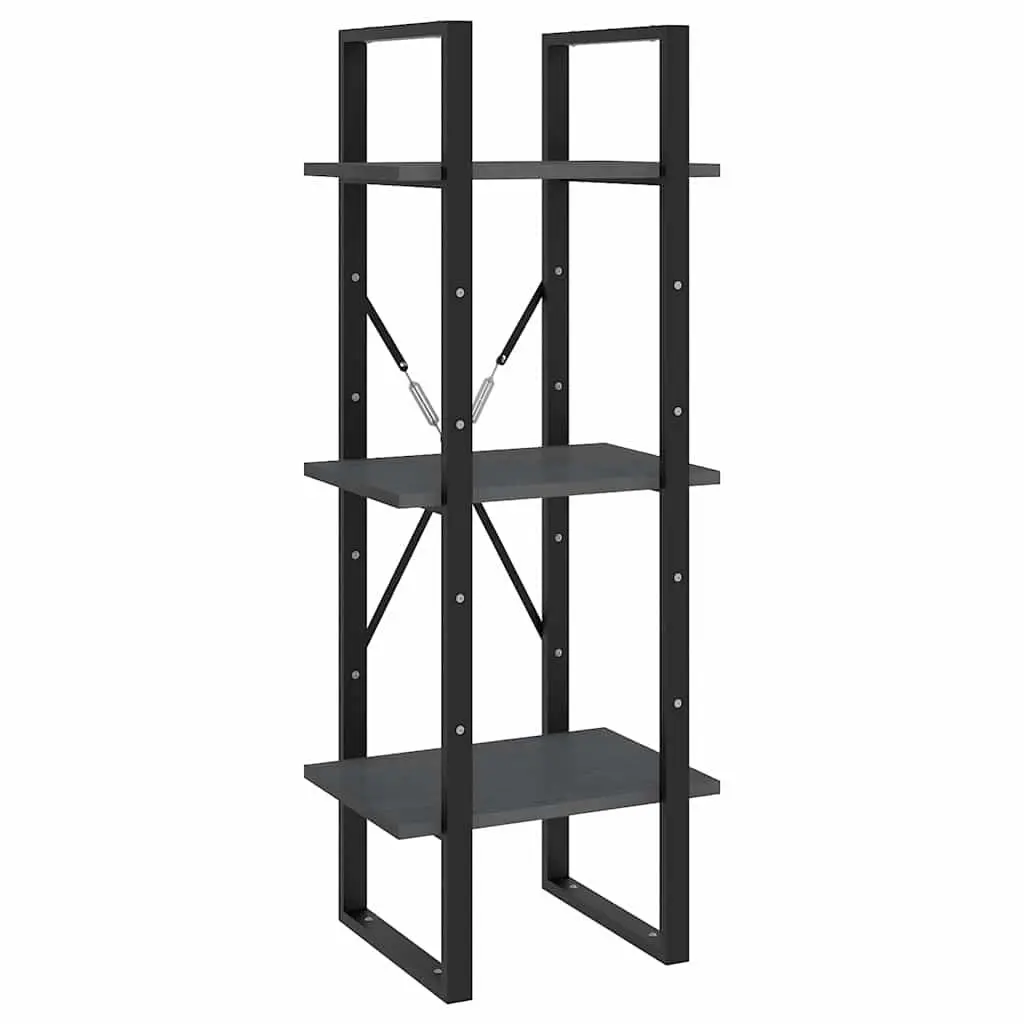 5-Tier Book Cabinet Grey Pinewood Metal Frame Storage Shelving Unit 40x30x175cm