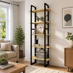 5-Tier Bookcase with Pinewood and Metal Frame 60x30x175 cm