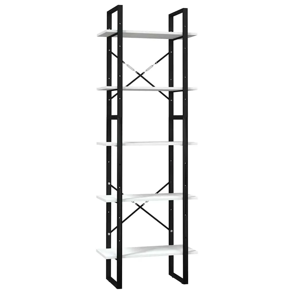 5-Tier Bookcase Sturdy White Pinewood Storage Shelving Unit