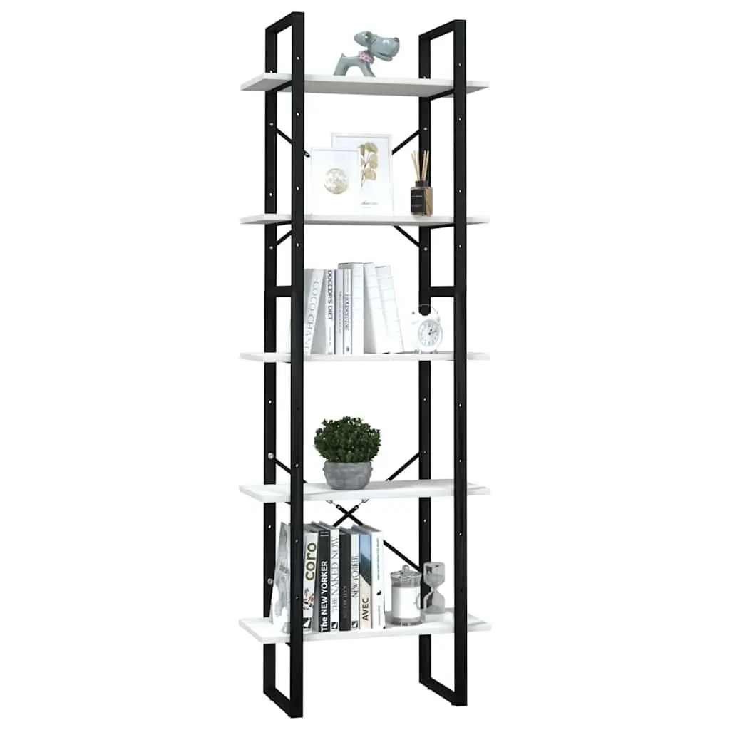 5-Tier Bookcase Sturdy White Pinewood Storage Shelving Unit
