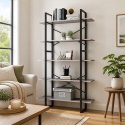5-Tier Storage Bookcase Grey Engineered Wood and Metal