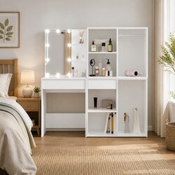 Dressing Table with LED Mirror and 2 Storage Cabinets