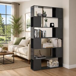 Book Cabinet Room Divider in High Gloss Grey Finish