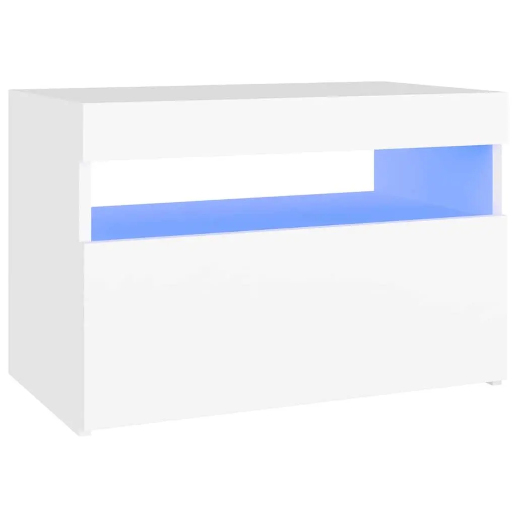 Bedside Cabinet with RGB LED Lights Storage White 60 x 35 x 40 cm