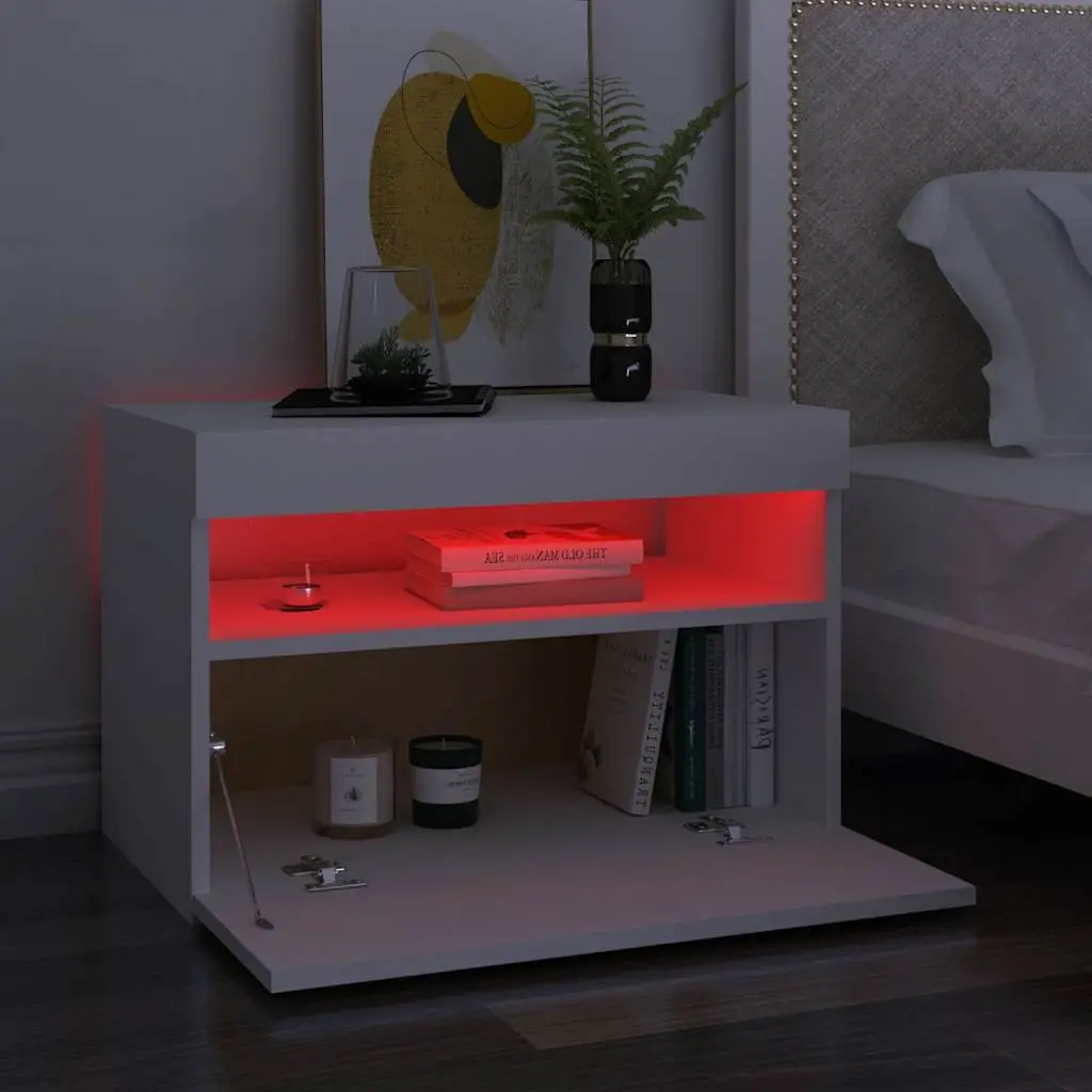 Bedside Cabinet with RGB LED Lights Storage White 60 x 35 x 40 cm