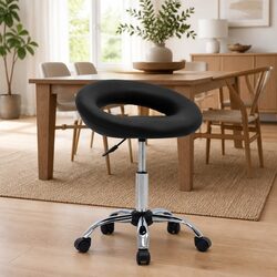 360-Degree Black Faux Leather Swivel Dining Chair