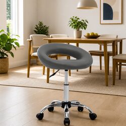 Height Adjustable Grey Faux Leather Swivel Chair
