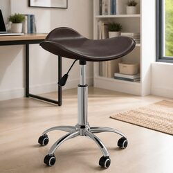 Adjustable Swivel Desk Chair in Brown Faux Leather