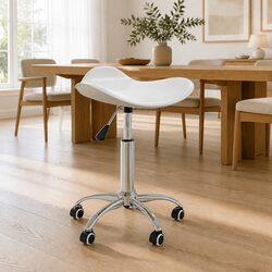 White Faux Leather Swivel Dining Chair with Gas Lift