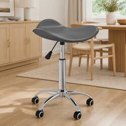 Grey Faux Leather Swivel Dining Chair with Adjustable Height
