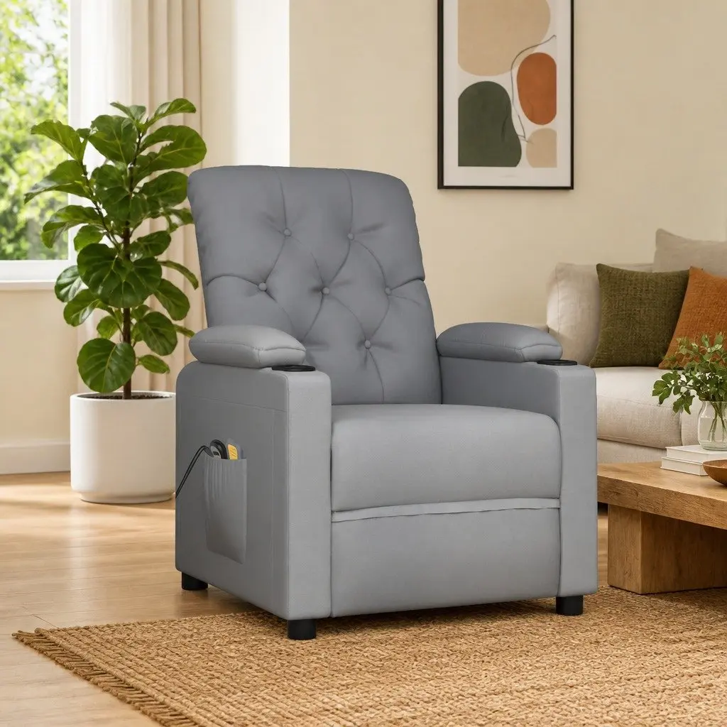 Electric Massage Chair with Lift Function and Vibration Grey Fabric