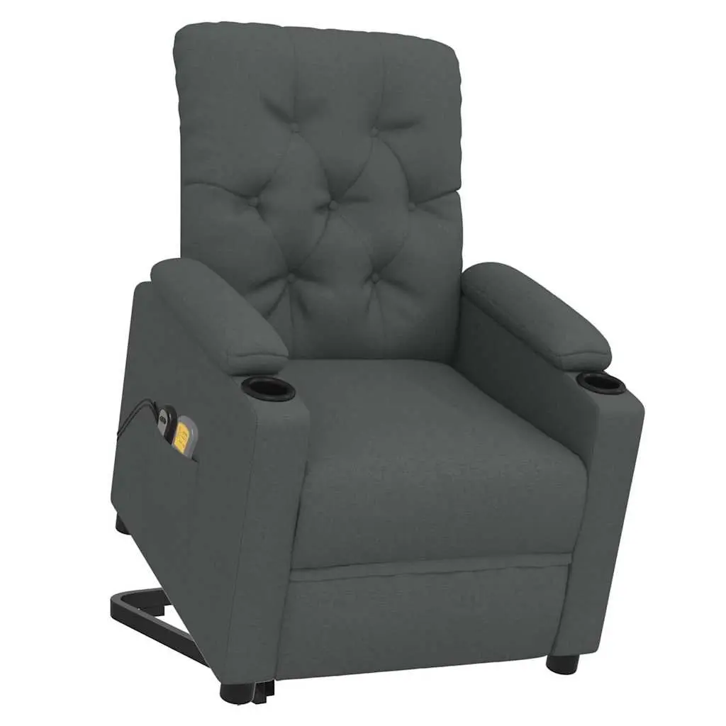 Stand Up Massage Chair Grey Fabric Electric Recliner Lift Function Vibration