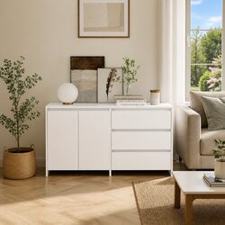 Functional 2 Piece Sideboard Storage Cabinet in White