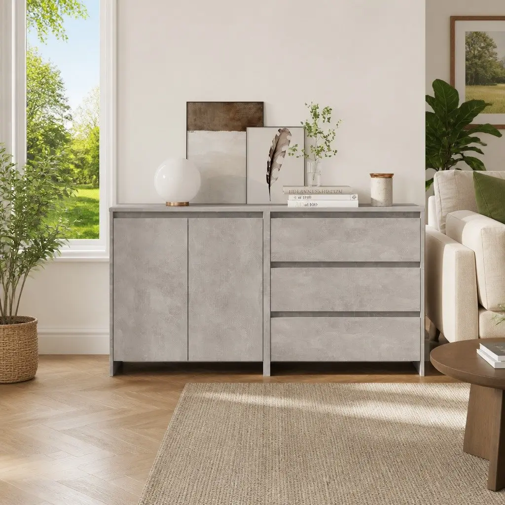 Sideboard Storage Cabinet Modern Grey 2 Piece