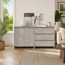 2 Piece Storage Cabinet in Grey Engineered Wood