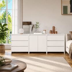 3 Piece Modular White Sideboard Storage Cabinet