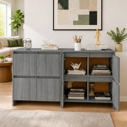 2 pcs Grey Sideboards Storage Cabinet 70x41x75 cm