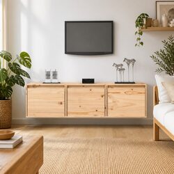 Set of 3 Wall Mounted TV Cabinets in Solid Pine Wood
