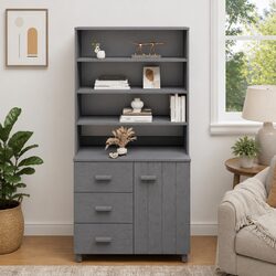 Wooden Highboard Storage Cabinet with Doors and Drawers