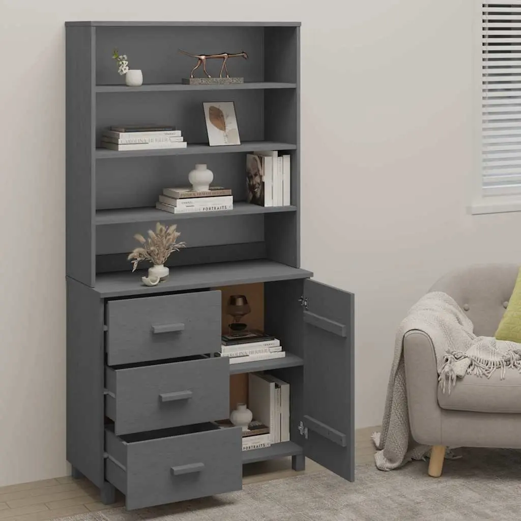 Wooden Storage Highboard Cabinet Grey with Doors Drawers Shelves for Living Room Dining Area
