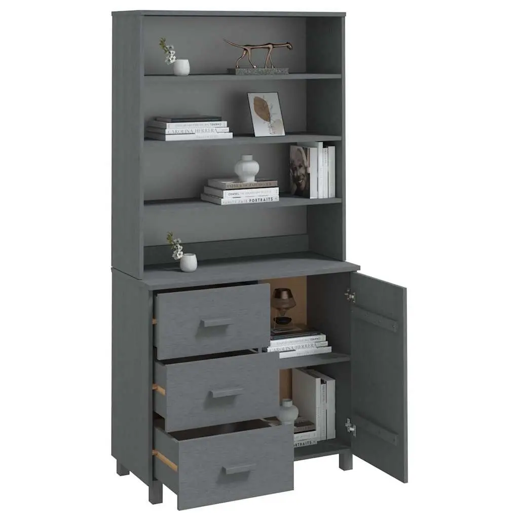 Wooden Storage Highboard Cabinet Grey with Doors Drawers Shelves for Living Room Dining Area