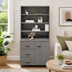 Solid Wood Highboard Storage Cabinet with Drawers and Shelves