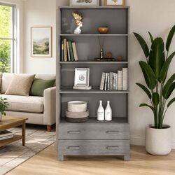 Highboard Storage Cabinet in Grey Solid Pine Wood