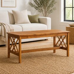 Solid Acacia Wood Coffee Table with Slatted Design