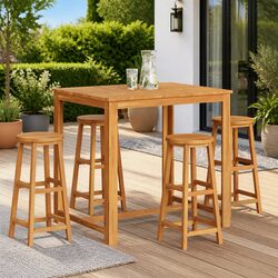 Set of 4 Bar Stools in Solid Acacia Wood for Outdoors