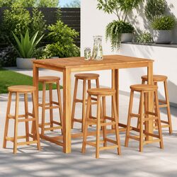 6-Piece Bar Stool Set in Brown Solid Acacia Wood