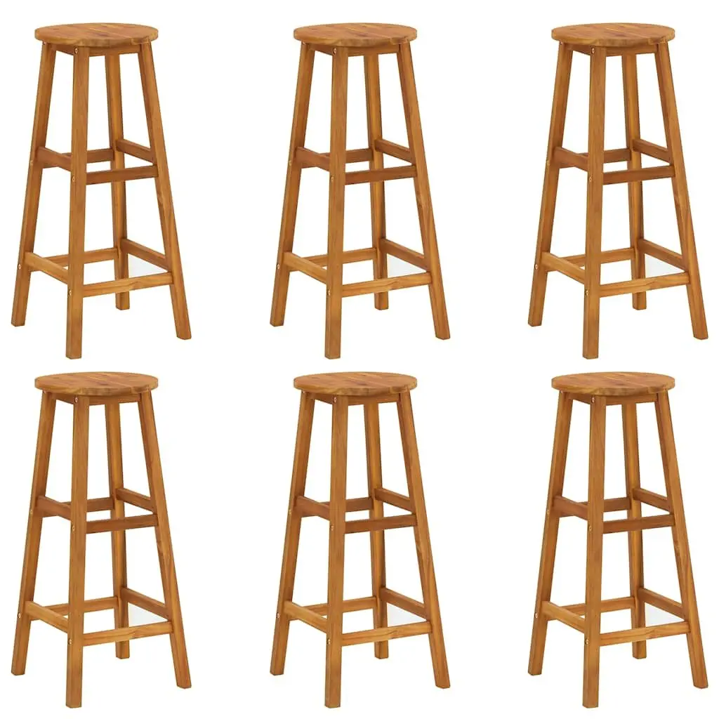 Bar Stools 6 pcs Solid Acacia Wood Brown Outdoor Garden Seating Footrest Chairs