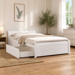White Wooden Bed Frame with Drawers 90x190cm