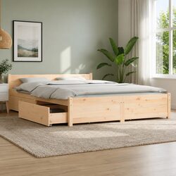 Storage Drawer Wooden Bed Frame Brown 135x190cm