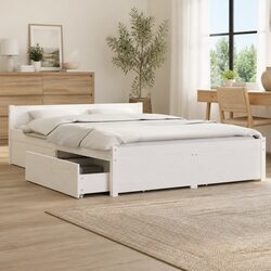 150x200 cm White Bed Frame with Storage Drawers
