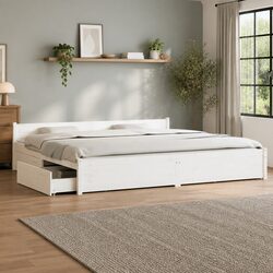 King Bed Frame White with Storage Drawers 183x203 cm