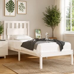 Solid Pine Bed Frame White 90x190 cm with Headboard
