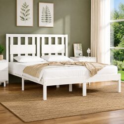 135x190 cm Solid Pine Wood Bed Frame in White