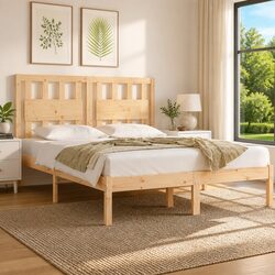 150x200 cm Solid Pine Wood Bed Frame with Headboard