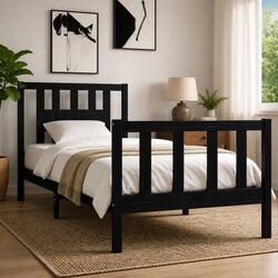 Solid Pine Wood Bed Frame Black 90x190 cm with Slats