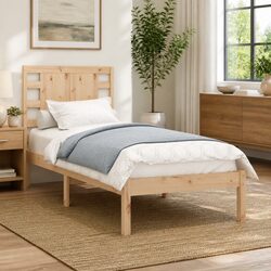 90x190 cm Solid Pine Wood Bed Frame with Slats Brown