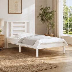 Bed Frame 90x190 cm in White Solid Pine Wood with Headboard