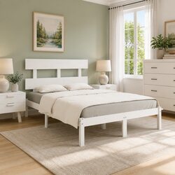Solid Pine Wood King Bed Frame 183x203 cm in White