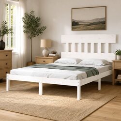 Solid Pine Wood King Bed Frame 183x203 cm White