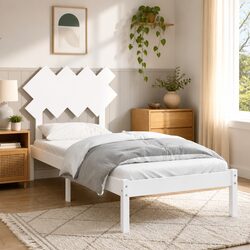 90x190 cm White Bed Frame Made of Solid Pine Wood