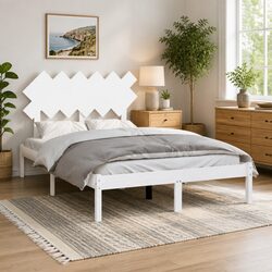 135x190 cm White Bed Frame with Pine Wood Slats