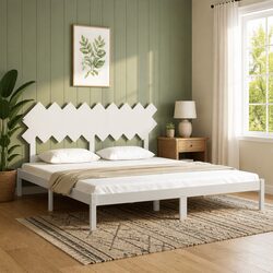 King Size Bed Frame in White Solid Pine Wood