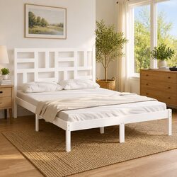 Solid Pine Wood Bed Frame 135x190 cm with Plywood Slats