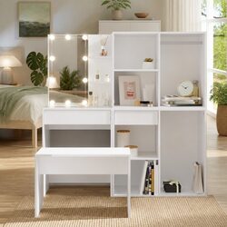 Engineered Wood Dressing Table Set with LED Mirror